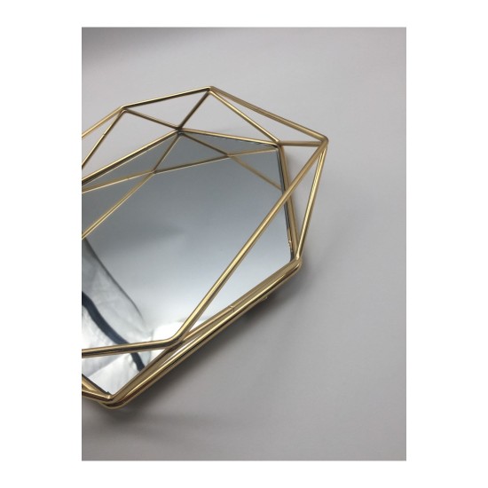 2'li Aynalı Altıgen Prizma Gold Sunum Dekor Söz Ve Nişan Kına Tepsisi - Zarif Ve Şık Tasarım