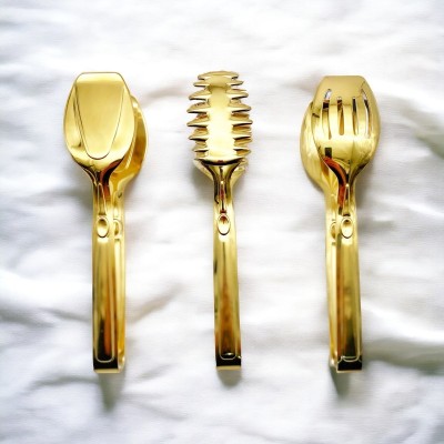 Gold Metal Salata, Makarna, Pasta Servis , Sunum , Yemek , Maşası 3'lü Set