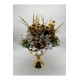 Yapay Çiçekli Gold Dekoratif Mini Kupa Orta Vazo, Çiçek Aranjmanı