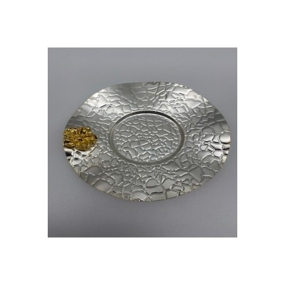 Dalgalı Model Çay Tabağı Çay Kahve Sunum Gümüş Serisi Çiçekli Aksesuar Altın Renkli Bardak Altlığı